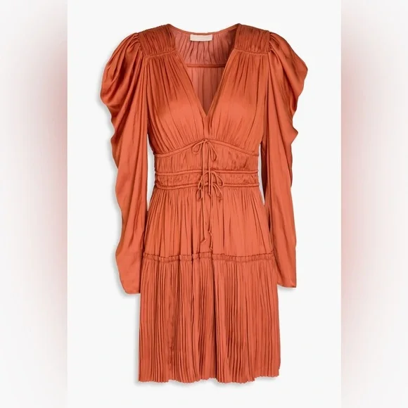 open lace back dress Christian Siriano Italian Pleated Novelty - Metallic Copper main image 1